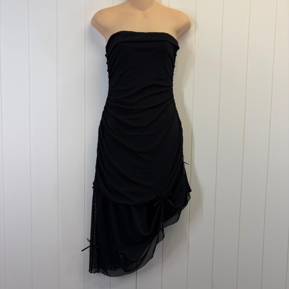 Tiger Mist Y2K Whimsigoth Strapless Asymmetrical Mesh Dress Women Size S Edgy